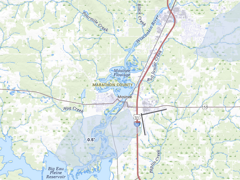 NEXRAD radar-signature map of the hail storm over Mosinee, WI on May 17, 2026