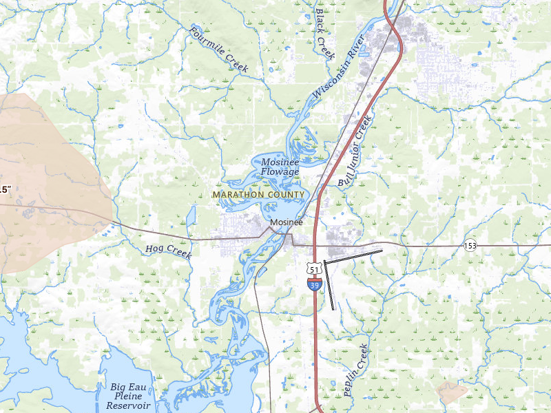 Radar-estimated hail-size map of the storm over Mosinee, WI on Jun 10, 2026