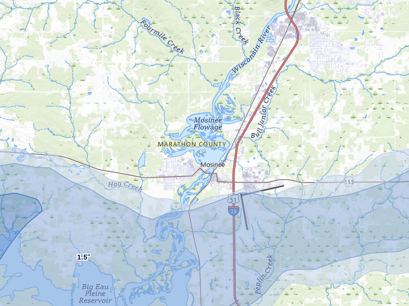 NEXRAD radar-signature map of the hail storm over Mosinee, WI on Jun 30, 2026