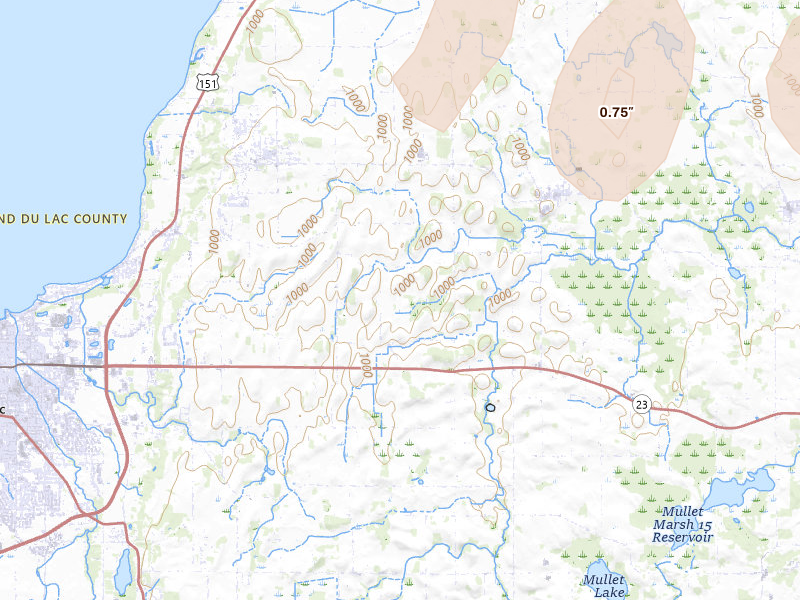 Radar-estimated hail-size map of the storm over Mount Calvary, WI on Mar 31, 2026