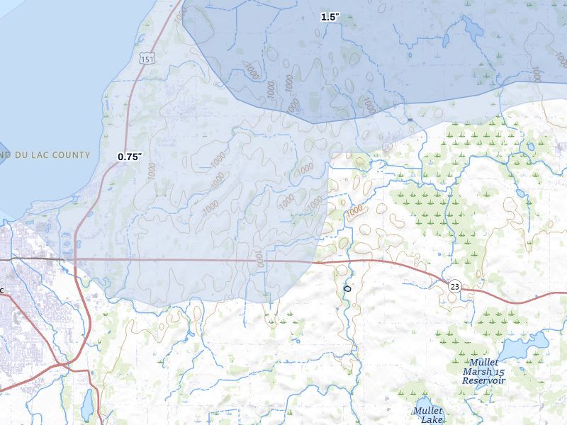 NEXRAD radar-signature map of the hail over Mount Calvary, WI
