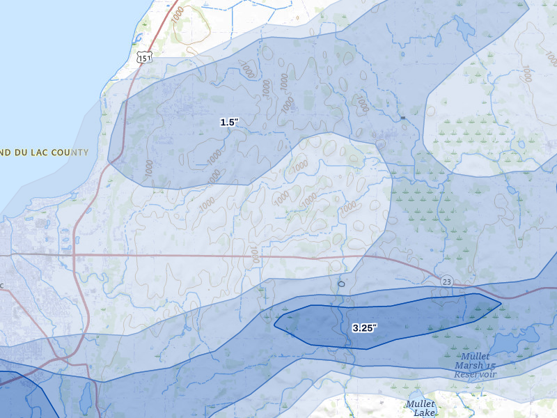NEXRAD radar-signature map of the hail over Mount Calvary, WI