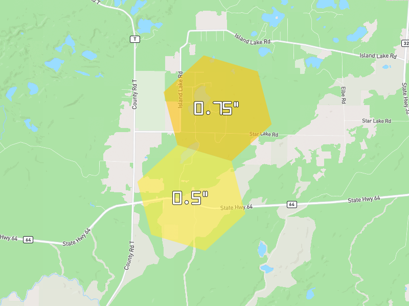 Hail map of Mountain, WI on Jun 30, 2026, hail up to 0.75"