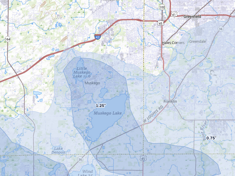 NEXRAD radar-signature map of the hail storm over Muskego, WI on Apr 17, 2026