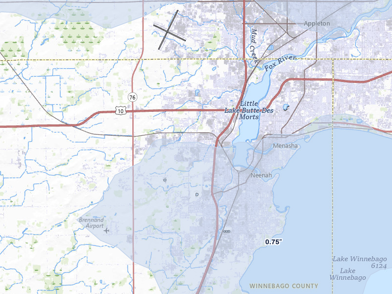 NEXRAD radar-signature map of the hail over Neenah, WI