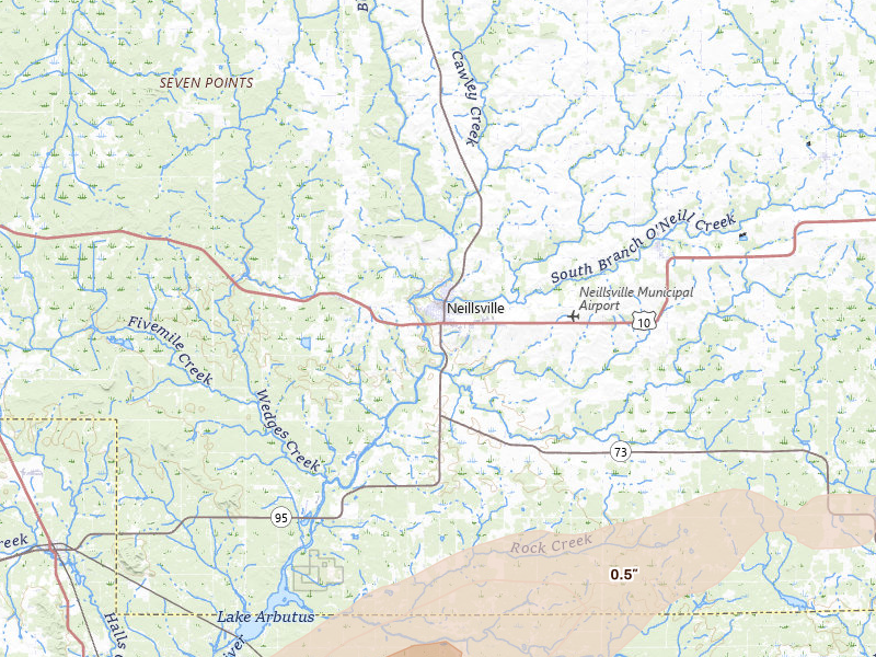 Radar-estimated hail-size map of the storm over Neillsville, WI on Jun 30, 2026