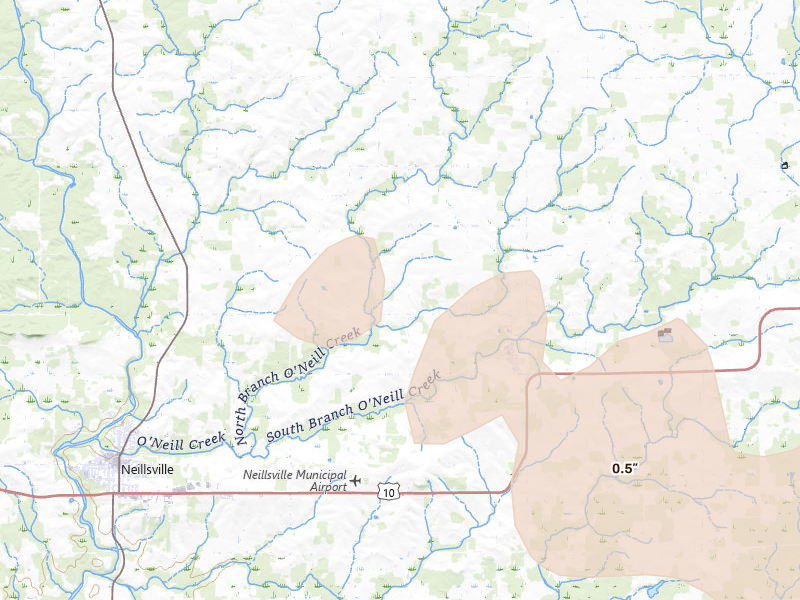 Radar-estimated hail-size map of the storm over Neillsville, WI