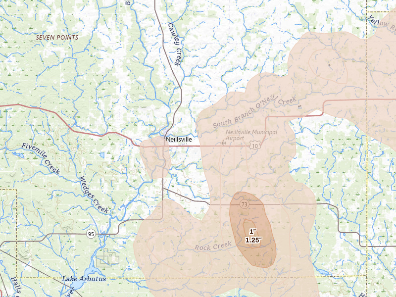 Radar-estimated hail-size map of the storm over Neillsville, WI