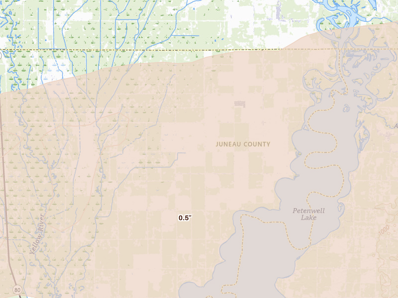 Radar-estimated hail-size map of the storm over Nekoosa, WI on Mar 31, 2026