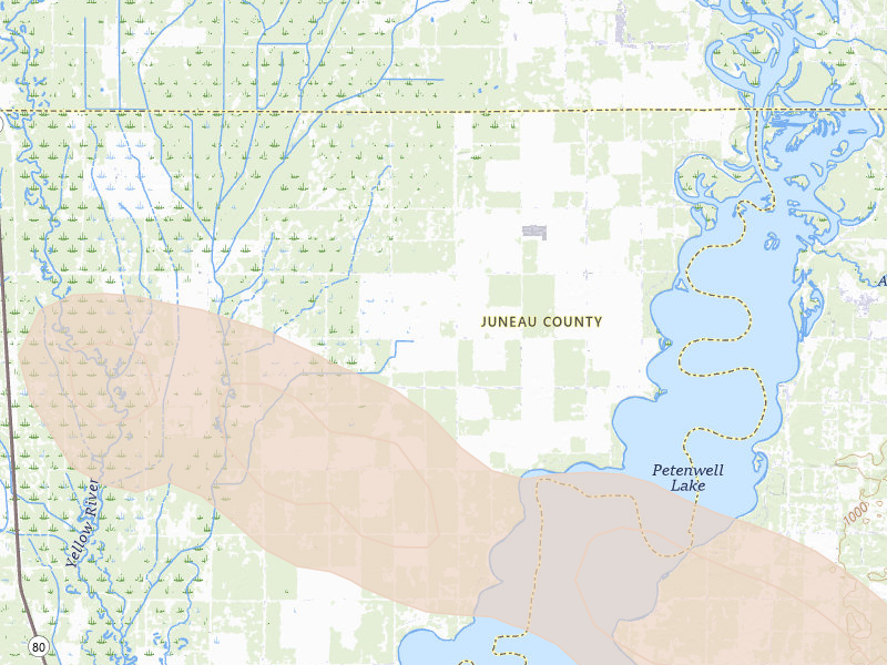 Radar-estimated hail-size map of the storm over Nekoosa, WI on Jun 24, 2026