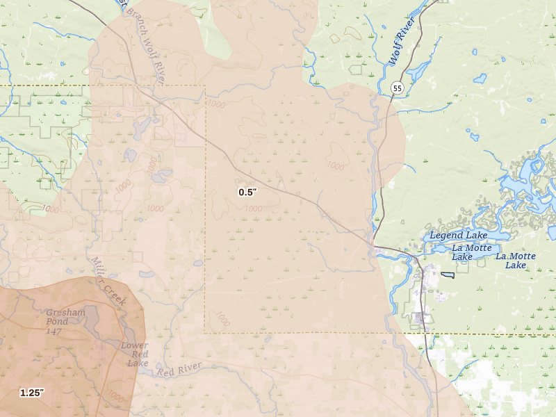 Radar-estimated hail-size map of the storm over Neopit, WI