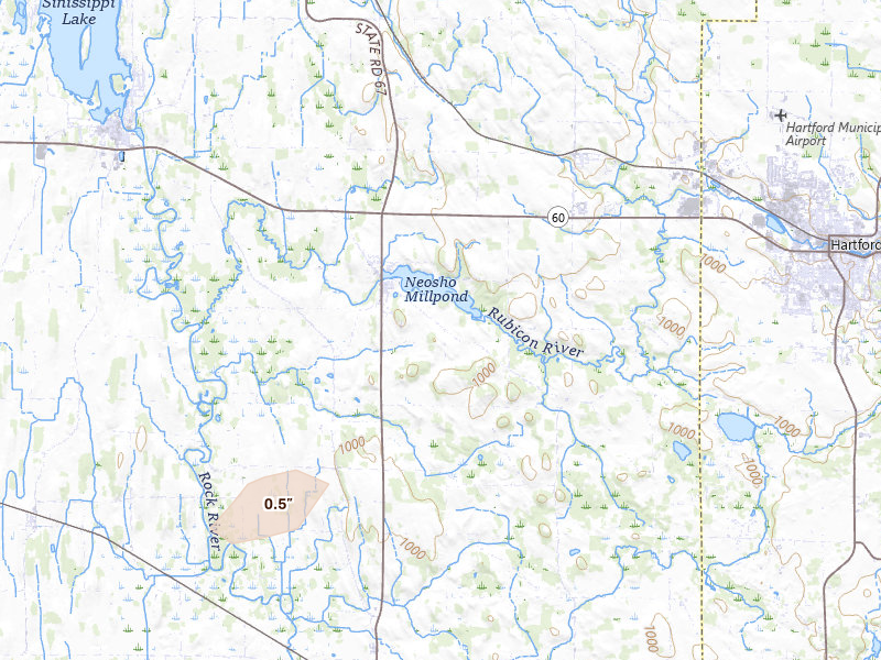 Radar-estimated hail-size map of the storm over Neosho, WI on Mar 31, 2026