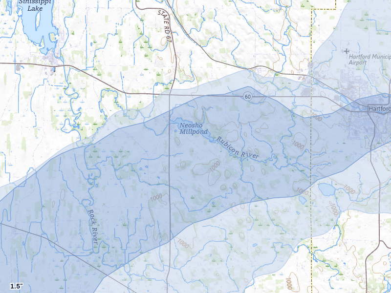 NEXRAD radar-signature map of the hail over Neosho, WI