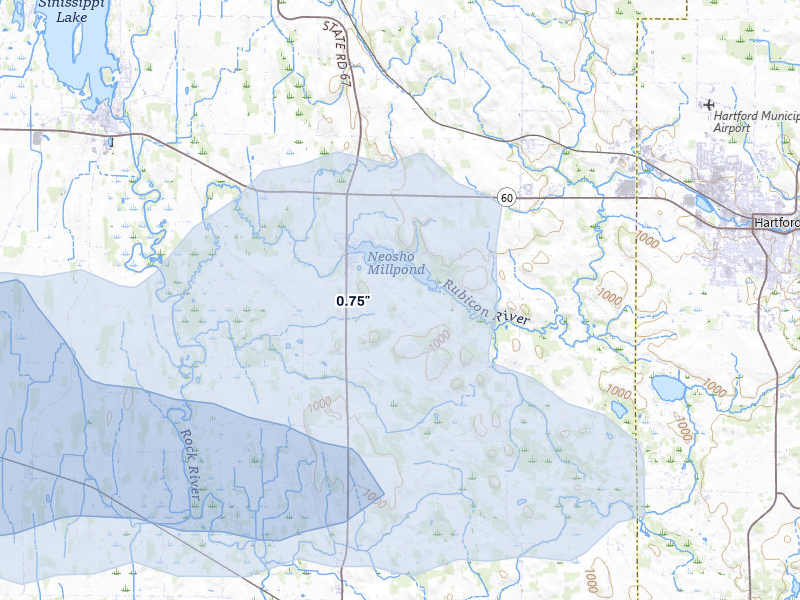 NEXRAD radar-signature map of the hail over Neosho, WI