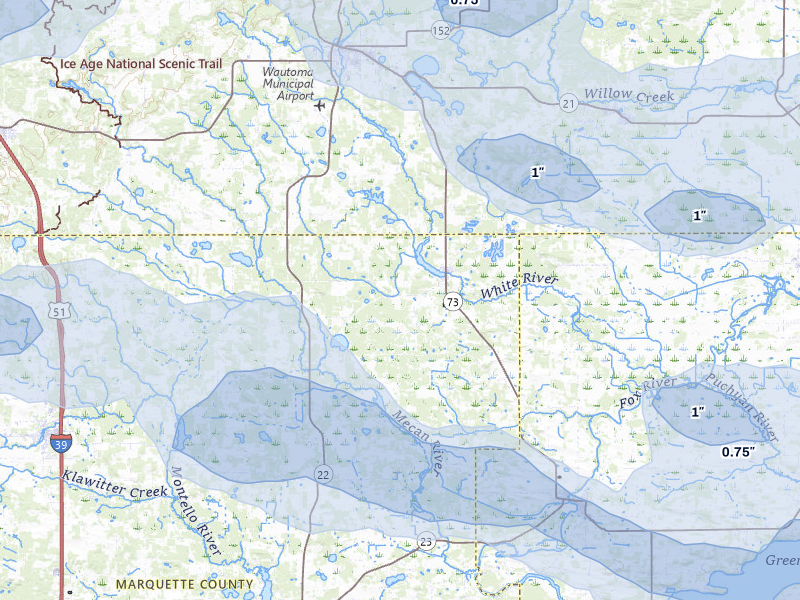 NEXRAD radar-signature map of the hail over Neshkoro, WI