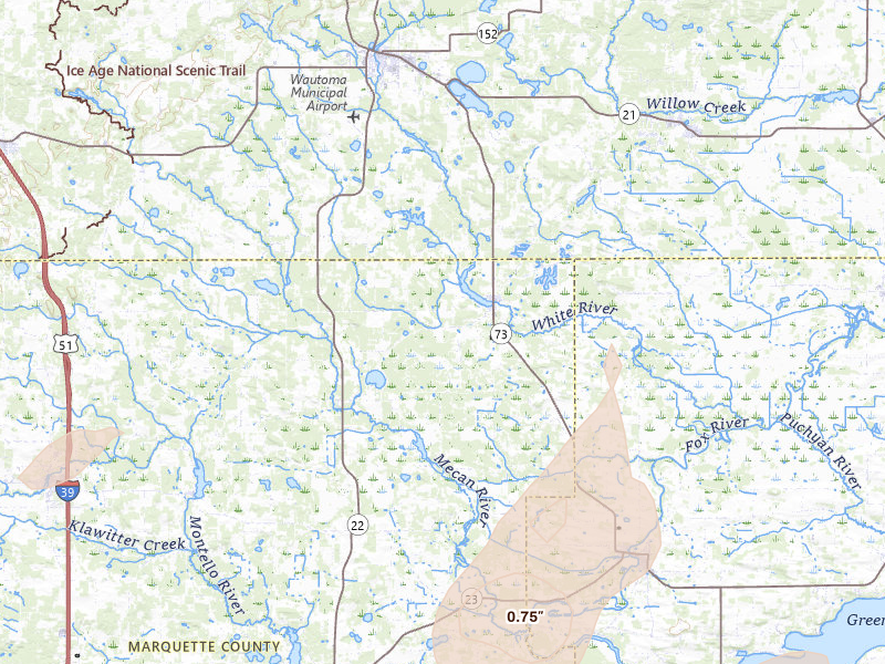 Radar-estimated hail-size map of the storm over Neshkoro, WI