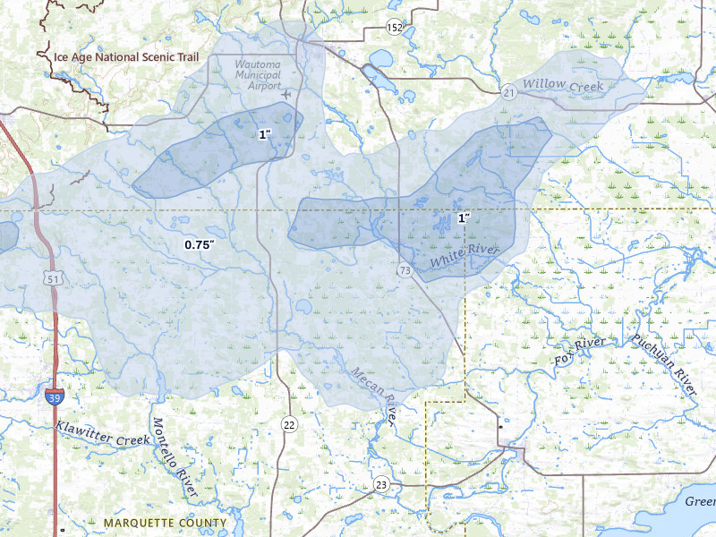 NEXRAD radar-signature map of the hail storm over Neshkoro, WI on Jun 30, 2026