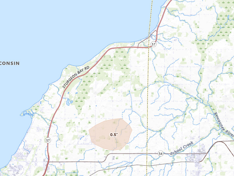 Radar-estimated hail-size map of the storm over New Franken, WI
