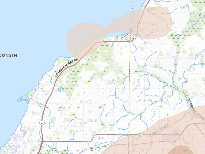 Radar-estimated hail-size map of the storm over New Franken, WI on Jun 30, 2026