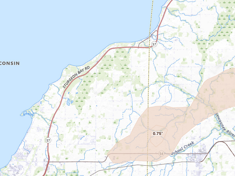 Radar-estimated hail-size map of the storm over New Franken, WI