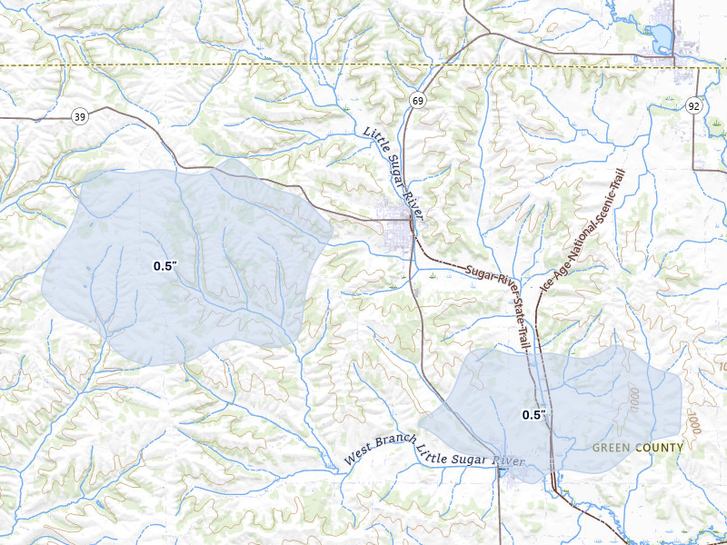 NEXRAD radar-signature map of the hail over New Glarus, WI