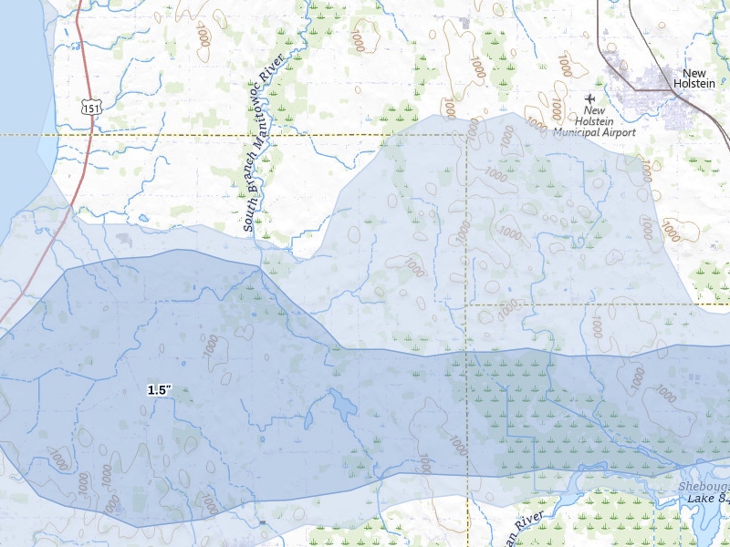 NEXRAD radar-signature map of the hail over New Holstein, WI