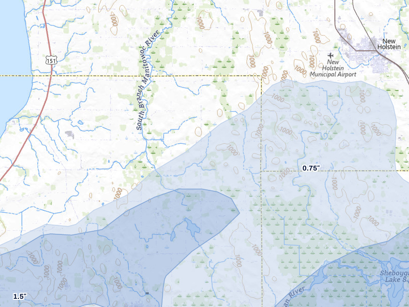 NEXRAD radar-signature map of the hail storm over New Holstein, WI on Jul 1, 2026