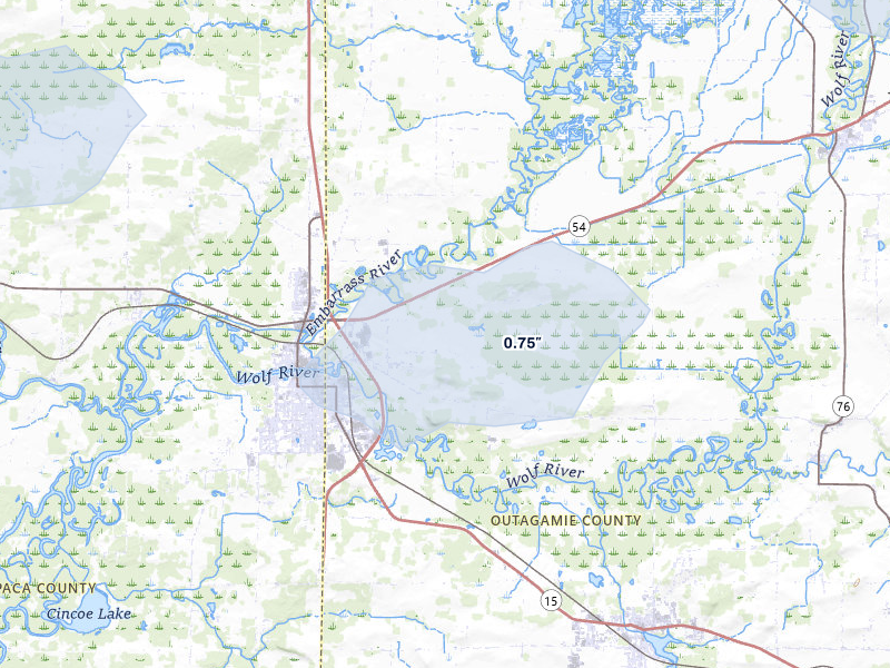 NEXRAD radar-signature map of the hail over New London, WI