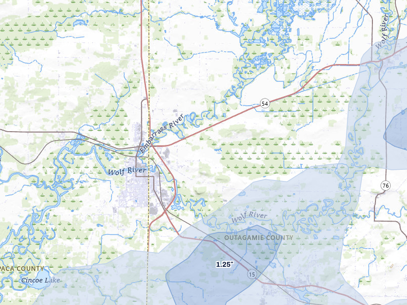 NEXRAD radar-signature map of the hail over New London, WI