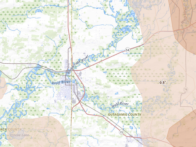 Radar-estimated hail-size map of the storm over New London, WI