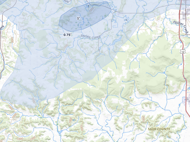 NEXRAD radar-signature map of the hail over North Freedom, WI