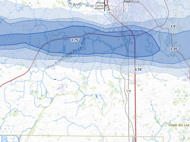 NEXRAD radar-signature map of the hail storm over Oakfield, WI on Jul 1, 2026