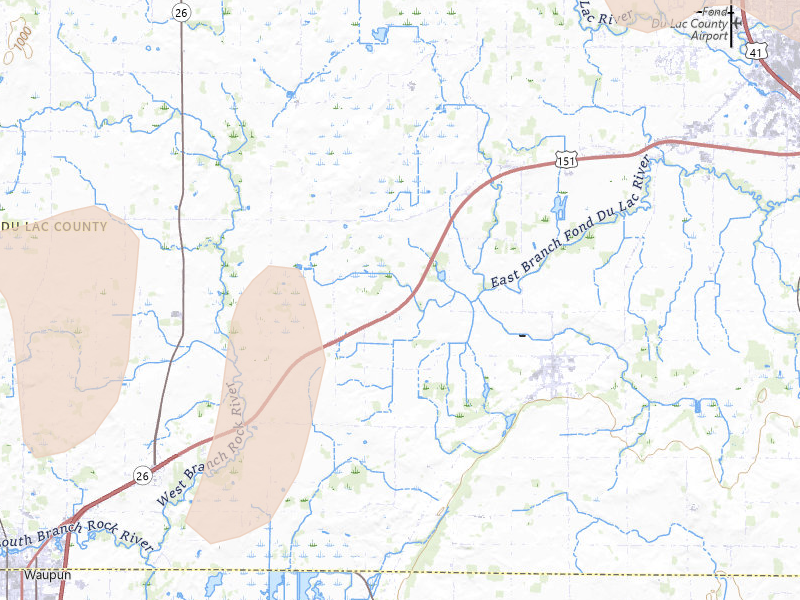 Radar-estimated hail-size map of the storm over Oakfield, WI on Aug 18, 2026