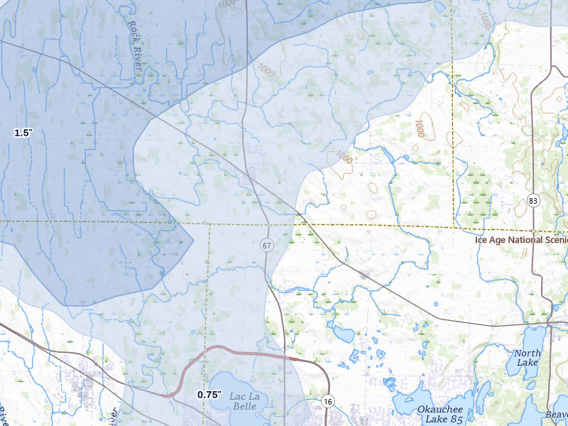 NEXRAD radar-signature map of the hail over Oconomowoc, WI