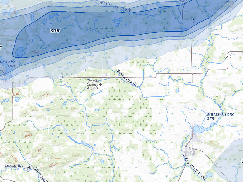NEXRAD radar-signature map of the hail over Ogdensburg, WI