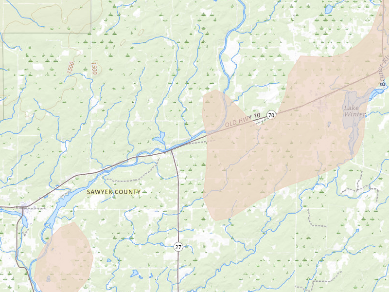 Radar-estimated hail-size map of the storm over Ojibwa, WI on Apr 17, 2026