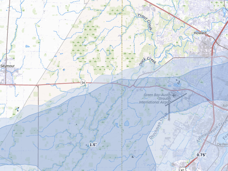 NEXRAD radar-signature map of the hail storm over Oneida, WI on Jun 30, 2026