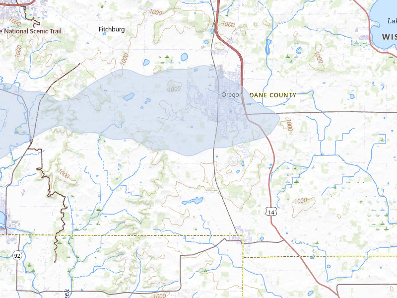 NEXRAD radar-signature map of the hail storm over Oregon, WI on Mar 30, 2026