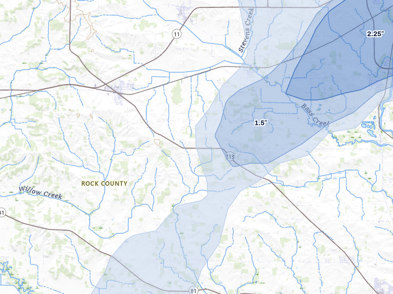 NEXRAD radar-signature map of the hail storm over Orfordville, WI on Apr 2, 2026