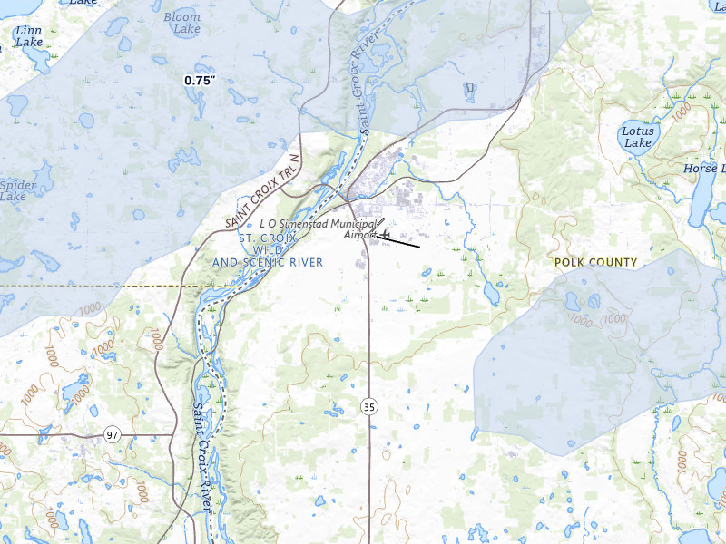 NEXRAD radar-signature map of the hail over Osceola, WI