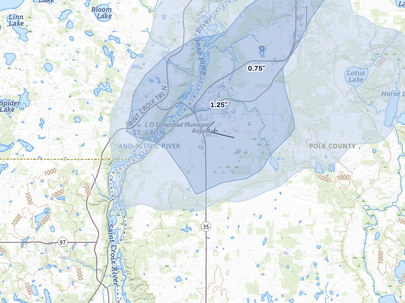 NEXRAD radar-signature map of the hail over Osceola, WI