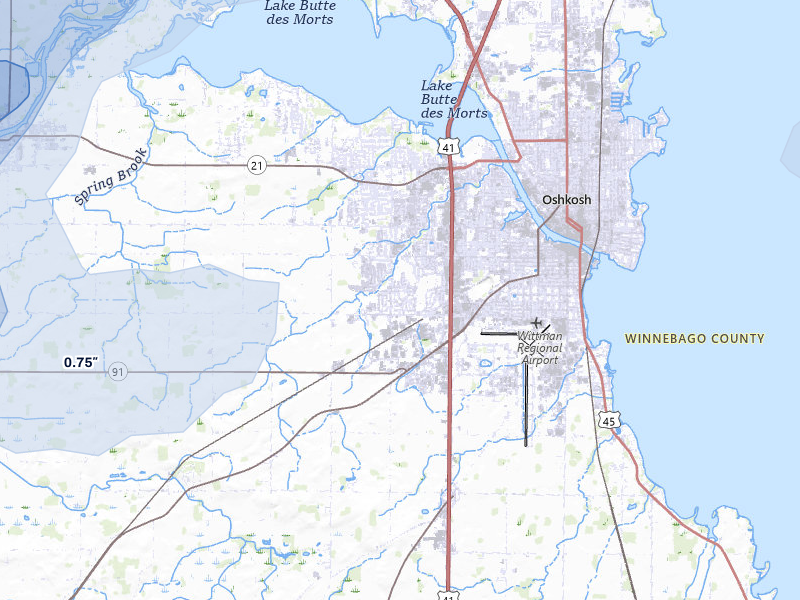 NEXRAD radar-signature map of the hail storm over Oshkosh, WI on Jul 1, 2026