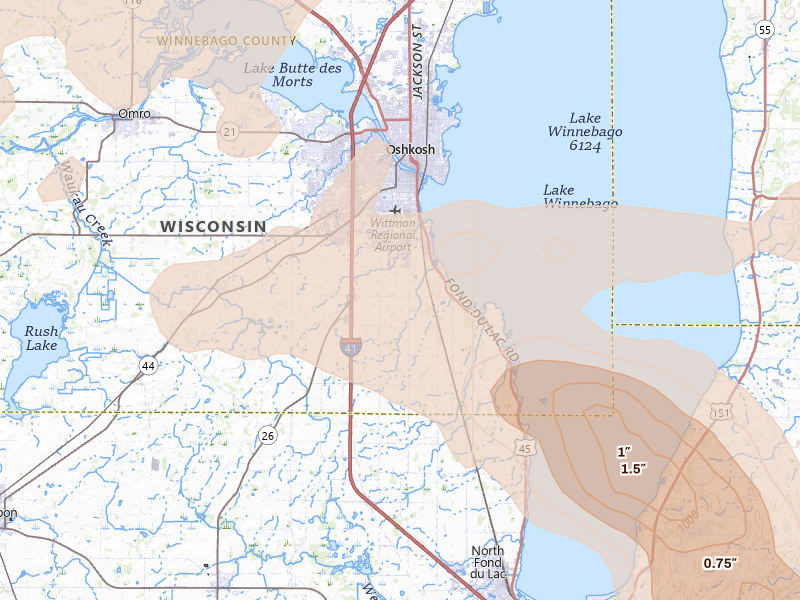 Radar-estimated hail-size map of the storm over Oshkosh, WI