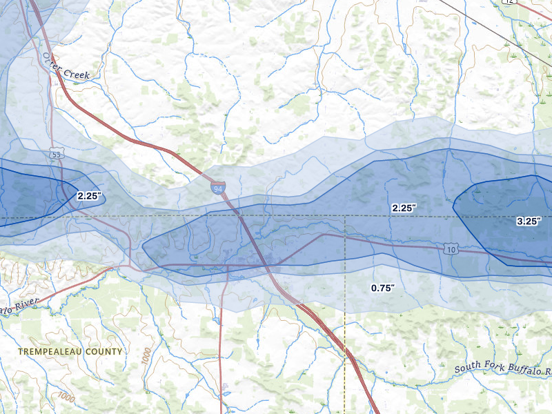NEXRAD radar-signature map of the hail over Osseo, WI