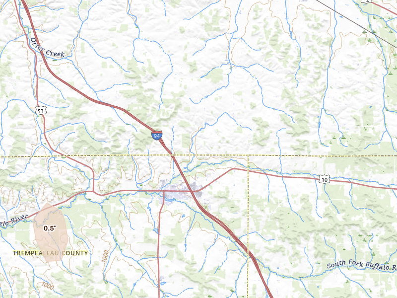 Radar-estimated hail-size map of the storm over Osseo, WI on May 18, 2026