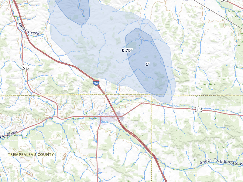 NEXRAD radar-signature map of the hail storm over Osseo, WI on May 27, 2026
