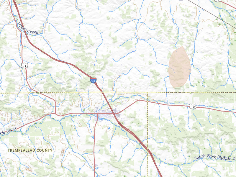 Radar-estimated hail-size map of the storm over Osseo, WI on Jun 10, 2026