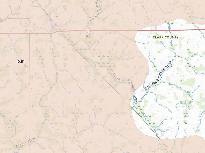 Radar-estimated hail-size map of the storm over Owen, WI on Jun 9, 2026