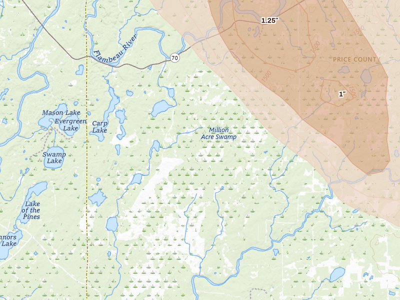 Radar-estimated hail-size map of the storm over Park Falls, WI