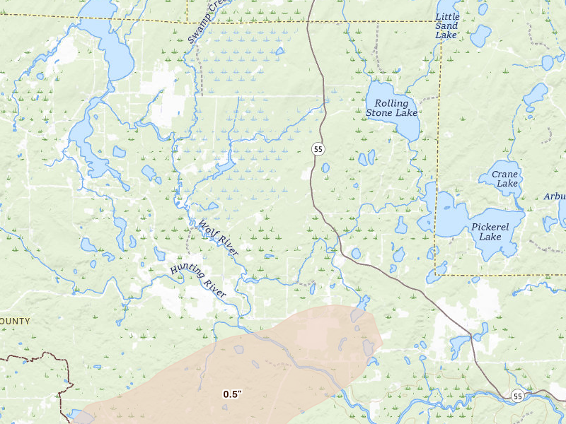 Radar-estimated hail-size map of the storm over Pearson, WI on Aug 7, 2026